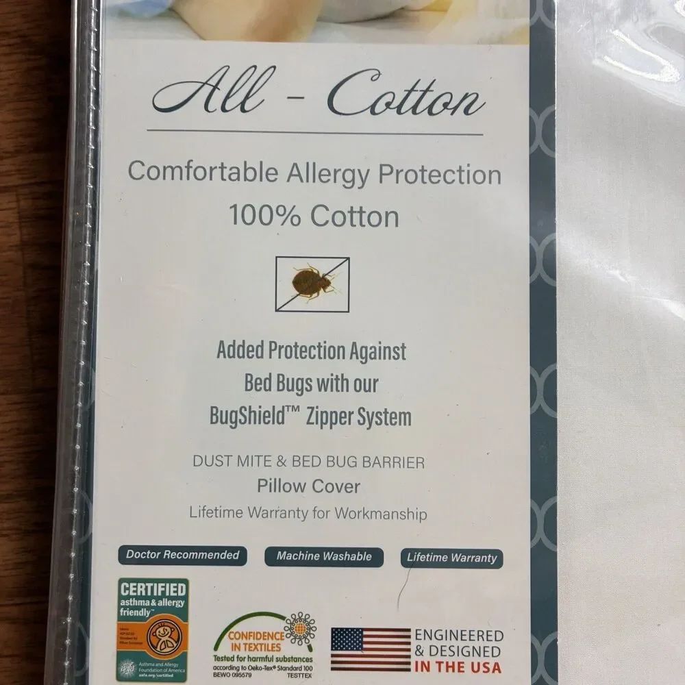 All-Cotton Comfortable Allergy Protection Pillow Cover. 21”x27” White. New
